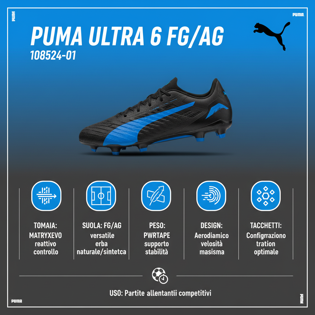 Puma ULTRA 6 FG/AG 108524-01 - Scarpe Calcio Ultraleggere Azzurro Uomo - OnSide Football